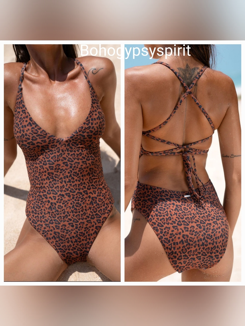 NWT Berlook Brown Metallic Leopard Lurex One Piece Swimsuit, Small
